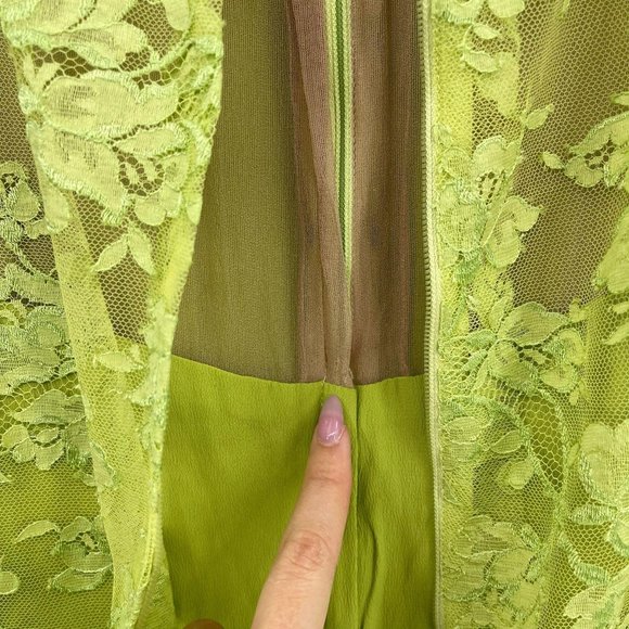 Vintage 60s Neal McClintock Chartreuse Green Lace Midi Shift Dress Womens Size M - Picture 10 of 13